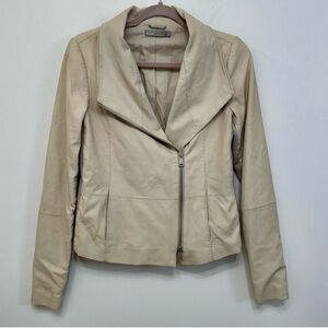 Vince Cream Tan Goat Leather Scuba Moto Jacket Women’s Size Small Full Zip
